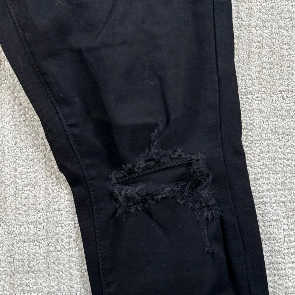 Amiri Mens 32x30 Black Distressed Side Stripe Zip Skinny Denim Jeans Made USA